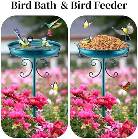 Daoeny 35In Metal Bird Bath for Outside, Vintage Freestanding Birdbaths & Birdfeeder, Bird Baths Feeder Bowl for Outdoors Garden Patio Yard Lawn Decor, Upgraded 5-Pronged Base (Blue) - Image 4