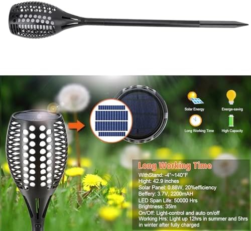 Asixxsix Solar Lights Outdoor, 96 LEDs Solar Torch Light with Flickering Flame, Water Proof Landscape Lighting Dusk to Dawn Auto On/Off for Outside Patio Pathway Yard Decoration - Image 3