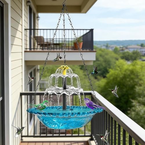 Solar Cascade Hanging Bird Bath Fountain, 3 Layers Hanging Solar Bird Bath Fountain, Large Humming Birds Baths Fountains, Solar Powered Pump for Outdoor Garden Backyard Patio Lawn (C) - Image 6