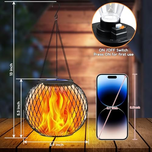 TomCare Solar Lanterns Outdoor 4 Pack Flickering Flame Metal Hanging Lights - Image 2