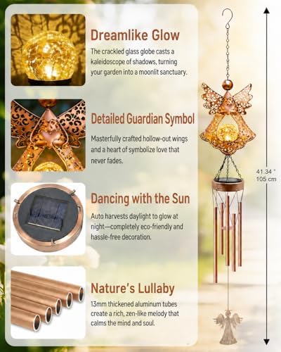 41" Large Angel Solar Wind Chimes for Outside, Metal Garden Decor - Image 5