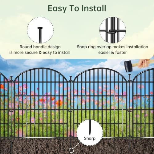 20 Panels No Dig Decorative Garden Fence, 33in(H) x 44ft(L) Animal Barrier, Rustproof Metal Temporary Dog Fence for Outdoor Yard, Patio, Flower Bed - Image 6