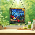 Gnome Stargazing Stained Glass Suncatcher – Square Hanging Window Panel for Home, Garden, Nursery, Halloween, Christmas, Memorial Day – Whimsical Glass Art Gift for Gnome Lovers 38qr0f - Image 2