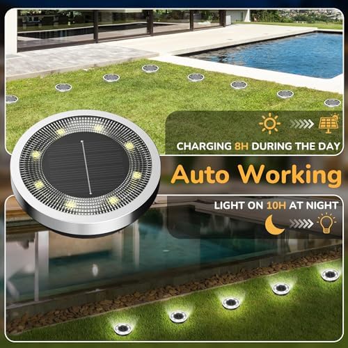 INCX 16Pack Solar Ground Lights Outdoor, 8 LED, IP65 Waterproof, Cold White - Image 2