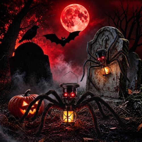 Jnaurb 2 Pack Halloween Skull Solar Lights Outdoor with Spider Leg, Fexible - Image 3