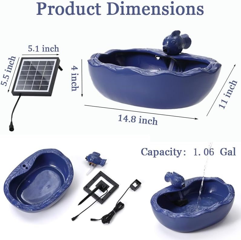 Solar Water Fountain, 11 inch Ceramic Koi Fountain, Blue Glazed Finish, Outdoor Solar Garden Fountain, Solar Powered Fountain for Garden, Tabletop, Balcony, Patio, Deck - Image 2