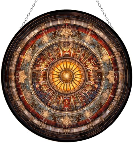 9.84 Inch Monument and Golden Star Stained Glass Window Hanging Suncatcher Gothic Christmas Ornaments for Fiction Lovers Dinosaur Room Decor for Nursery New Home Gifts by Unknown