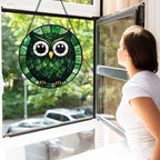 Owl Green Feathers Stained Glass Window Hanging Suncatcher Gifts 12" - Image 2