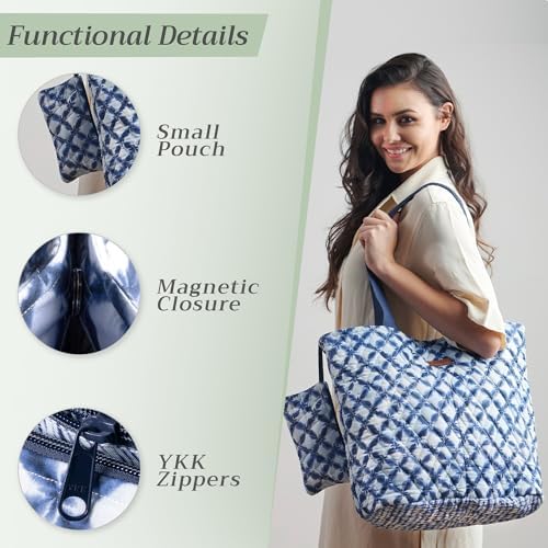Maison d' Hermine Shopping Bags Cotton Quilted Tote Bag with Zipper Pockets - Image 6