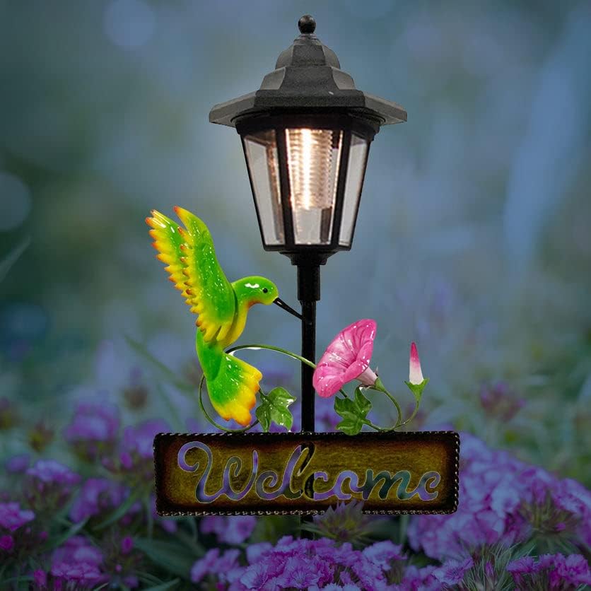 Crosslight Solar LED Hummingbird Welcome Sign - Weatherproof Garden Stake Light for Outdoor Decoration - Decor for Yard, Lawn, Patio, Pathway, Backyard | Warm White by Crosslight