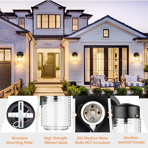 MATAMEYE Outdoor Wall Light Jelly Jar Shape, Front Porch Lighting, 2 Pack - Image 6