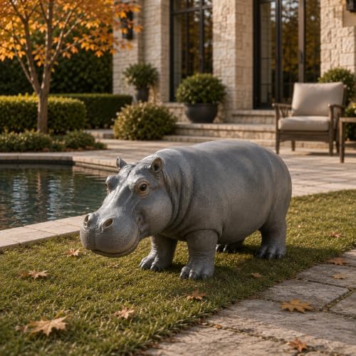 Hippo Garden Statue 27.56 Length Resin Weatherproof Outdoor Sculpture by Guioiby