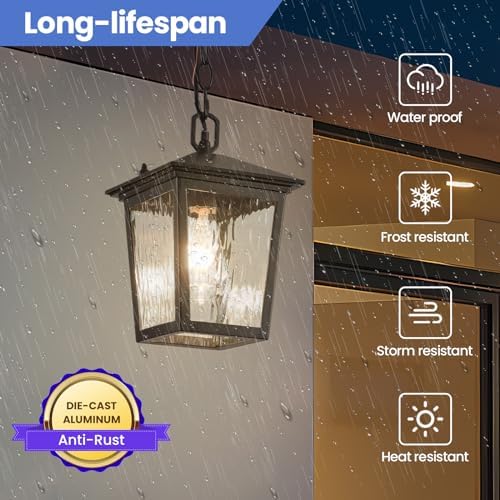 Outdoor Pendant Light, Black Outdoor Porch Hanging Light fixtures - Image 4