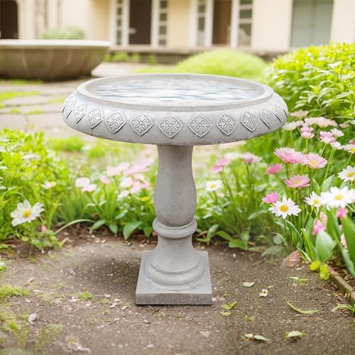 Kante 24.25 Inch Tall Handmade Concrete Birdbath, Elegant Outdoor Garden and Backyard Decor, Textured - Image 4