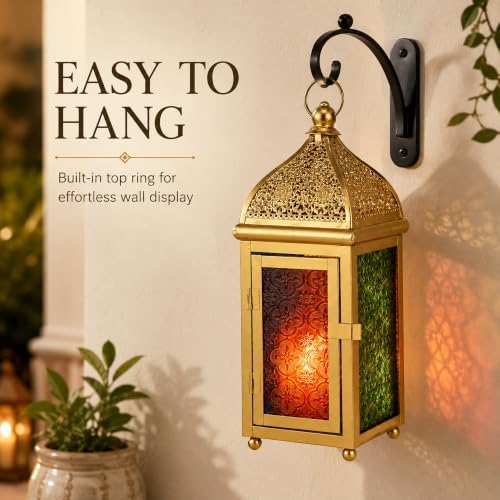 TRIROCKS 12 Inch Gold Moroccan Candle Lantern, Metal Hanging Candle Holder - Image 5