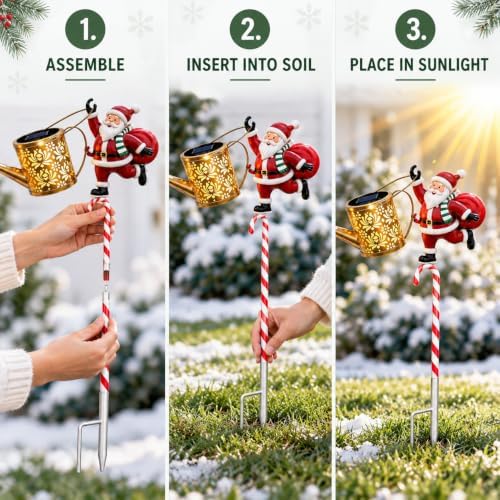 Solar Santa Watering Can Light, Christmas Garden Stake with Colorful LEDs - Image 5