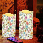 Pink Blue Floral Electric Fake Candles Battery Operated with Remote Timer Flickering Flameless Candles Set of 4 LED Pillar Battery Powered Candles for Home Decor Outdoor Festival Decor - Image 5