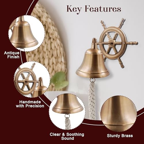 THDC Steering Wheel Wall Mounted Solid Brass Bell for Dinner, Indoor, Outdoor, School, Bar, Reception & Church - 4 Inch - Image 6