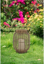 Elegant Poly Rattan Outdoor Lantern with Warm White LED Candle for Patio, Deck, and Garden Decor (Brown + Plastic+Rattan-2) - Image 6