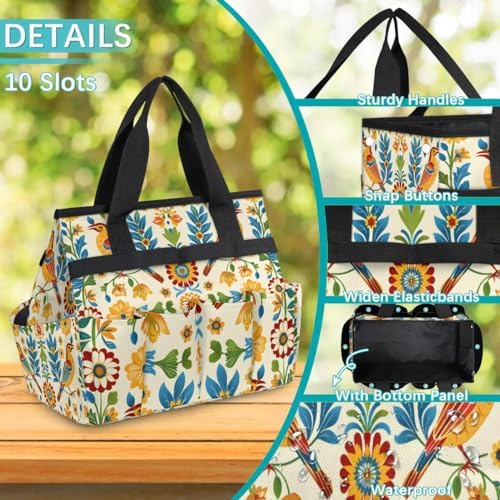 Mexican Style Talavera Garden Tool Bag, Garden Tote Storage Bag with 10 Pockets, Indoor and Outdoor Bird Flower Gardening Tool Organizer for Women Men - Image 5