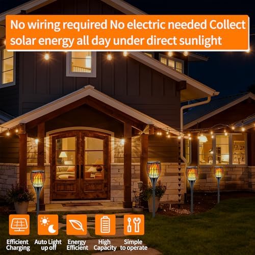 Solar Larger Torch Lights, 43" Solar Torch Lights Outdoor Flickering Flame Waterproof for Garden, Path, Yard (4 Pack) - Image 2