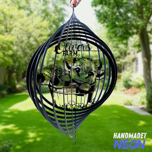 Personalized Wind Spinner Sublimation Hummingbird Custom Name Flowers Metal Art Laser Cut Design 3D Decor for Garden Yard Outdoor Indoor Lawn Patio Porch Birds Lover Presents (Cute Cow) - Image 5