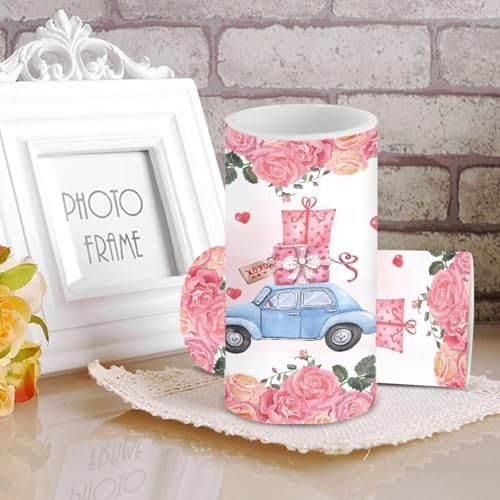 Battery Operated Flameless Candles with Remote and Timer Set of 2 Valentines Day Floral Truck Gifts Print Flameless LED Pillar Candles for Home Decoration Battery Tea Lights - Image 4
