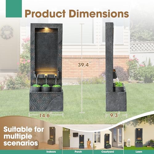 40" H Water Fountains Outdoor, Garden Waterfall Fountain with Lights - Image 3