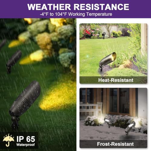 Landscape Spot Lights Outdoor, 2700K-5000K Adjustable, 7W 580LM, IP65 Waterproof, CRI 90+, 12V Low Voltage Landscape Lighting for Garden, Yard, Bronze, ETL Listed, 12-Pack - Image 6