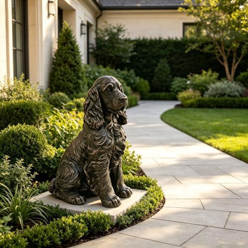 18" Resin Cocker Spaniel Dog Statue Hunting Sculpture Vintage Bronze - Image 4