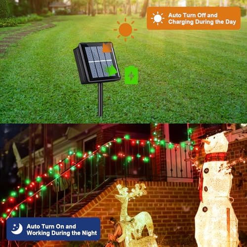 QITONG 2 Pack Red and Green Solar Christmas Lights, Each 66ft 200 LED Solar String Lights Outdoor Waterproof, 8 Modes Solar Twinkle Light for Outside - Image 4