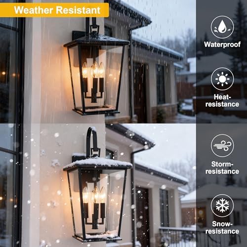Kalium Modern Outdoor Wall Sconce Fixture 20 1/2", Matte Black, 3-Light Exterior Wall Mount Lighting with Clear Glass Panels for House Porch Patio Outside Deck Garage Yard Front Door Garden Home - Image 2