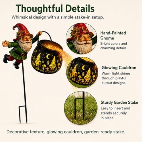 Magical Flying Gnome Cauldron Solar Garden Light Holiday Watering Can Light - Image 6