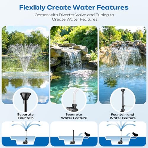 Antfraer 120W Solar Pond Pump, Solar Water Pump with 1600GPH Adjustable Flow & Dry-Run Protection, Solar Water Fountain Pump & Dual Solar Panels for Outdoor Pond Garden Waterfall Water Features - Image 4