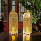 BHCJ 2-Pack Vintage Decorative Candle Lantern 12.5'' High Metal Moroccan Lantern Hanging Lantern with Hollow Pattern for Home Decorations Living Room Garden Parties Events Indoors Outdoors(Gold) - Image 6