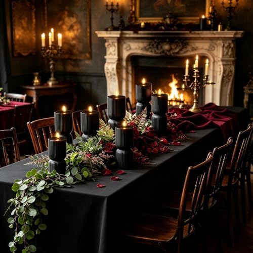 9 Pcs Ribbed Flameless LED Pillar Candles with Remote, Battery Operated Flickering Fake Candles for Wedding Fireplace Halloween Christmas Decor, Black - Image 5