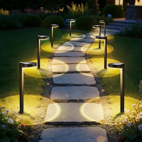 APONUO 12 Pack Solar Pathway Lights Outdoor, 3 Color Temperatures Selectable CCT, Focused Ground Spot Lens, Brighter Up to 12 Hrs IP65 Waterproof Path Lights for Walkway Driveway Yard Garden, Black by APONUO