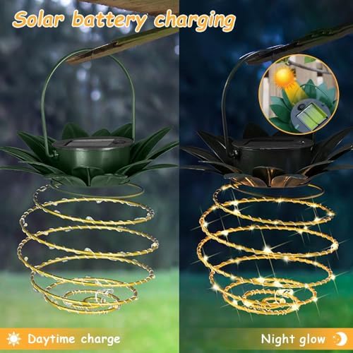 JHPGEOE 2 Pack Outdoor Solar Hanging Lantern Lights - 60LED Waterproof Solar Pineapple Light Outdoor for Garden,Yard Porch Lawn Backyard Landscape Pathway Patio Outside Gardening - Image 4