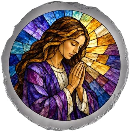 Magnolia Garden 10-Inch Praying Woman Stepping Stone - Faux Stained Glass Religious Garden Stone, Weather-Resistant Resin Pathway Accent, Inspirational Christian Outdoor Yard Decor & Walkway Plaque by DicksonsGifts