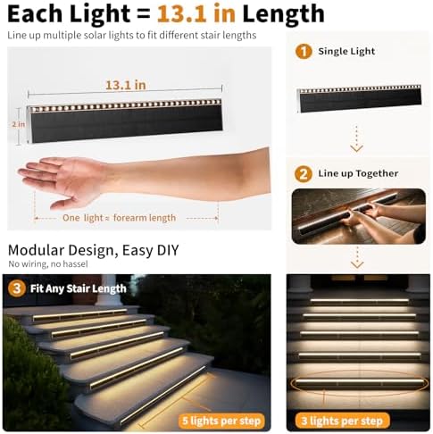 SHONELIGHTING Solar Step Lights Outside, 33 Focused LEDs, Stair Light, 6PK - Image 2