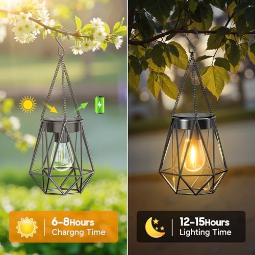 KOOPER 4 Pack Hanging Solar Lanterns Outdoor Waterproof, Metal Hanging Solar Lights for Outside, Upgraded Brighter Outdoor Lanterns Decorative for Garden Patio Yard Porch Gifts for Women Mom Grandma - Image 2