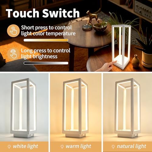 Mr.White IP54 Waterproof Outdoor LED Table Lamp - Battery Operated Rechargeable Cordless 5200mAh, Dimmable 3 Color Temperatures for Patio Backyard (White) - Image 7