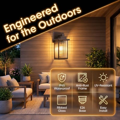 2-Pack 15" Oil-Rubbed Bronze Outdoor Wall Light, Metal Porch Light - Image 2