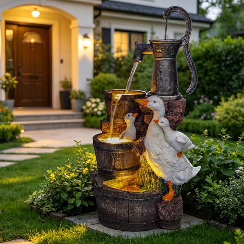 29.1" H Duck Outdoor Fountain with LED, Cascading Waterfall Garden Fountain - Image 4