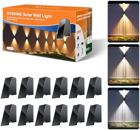 12 Pack Warm/Neutral/Cool White Solar Power Fence Light Up and Down by GVSHINE