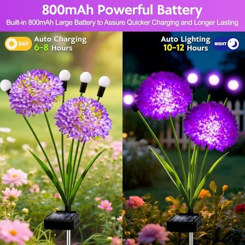 Solar Garden Lights, 8 Pack Solar Purple Swaying Firefly Lights with Flowers, Waterproof Purple Halloween Flowers Light Outdoor for Garden Patio Yard Fall Decoration, Gifts for Women Mother's Day - Image 3