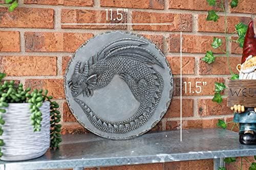 Magnolia Garden 12-Inch Slate Grey Sleeping Dragon Decorative Stepping Stone – 3D Sculpted Mythical Resin Garden Tile – Weathered Gothic Outdoor Accent - Image 2