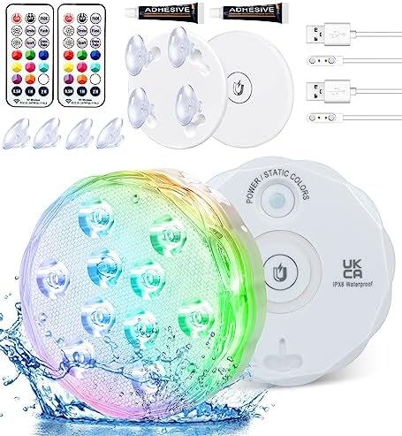 Qoolife Rechargeable Submersible Pool Lights with Remote, Waterproof Underwater Charging Battery Operated Controlled 25 Color Changing LED with Magnet Floating Lights Pool Pond Decoration (2 Pack) by Qoolife-US