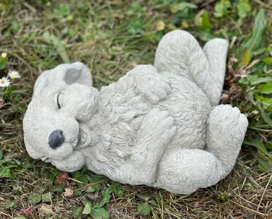 Giggling Laying on Back Rabbit Concrete Rabbit Garden Statue White Rabbit Figurine Stone Rabbit Memorial 1 - Image 5