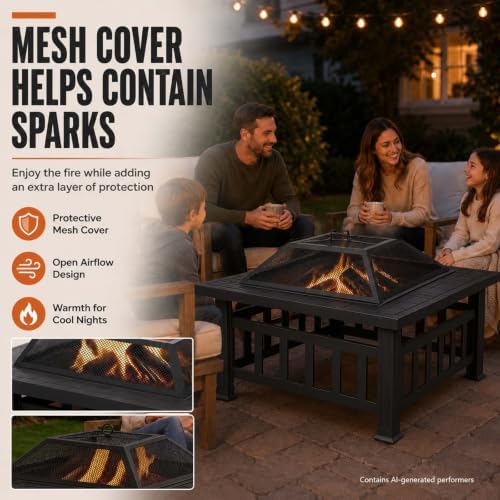 4-in-1 Outdoor Fire Pit Grill Table,Metal Firepits for Outside (32") - Image 3